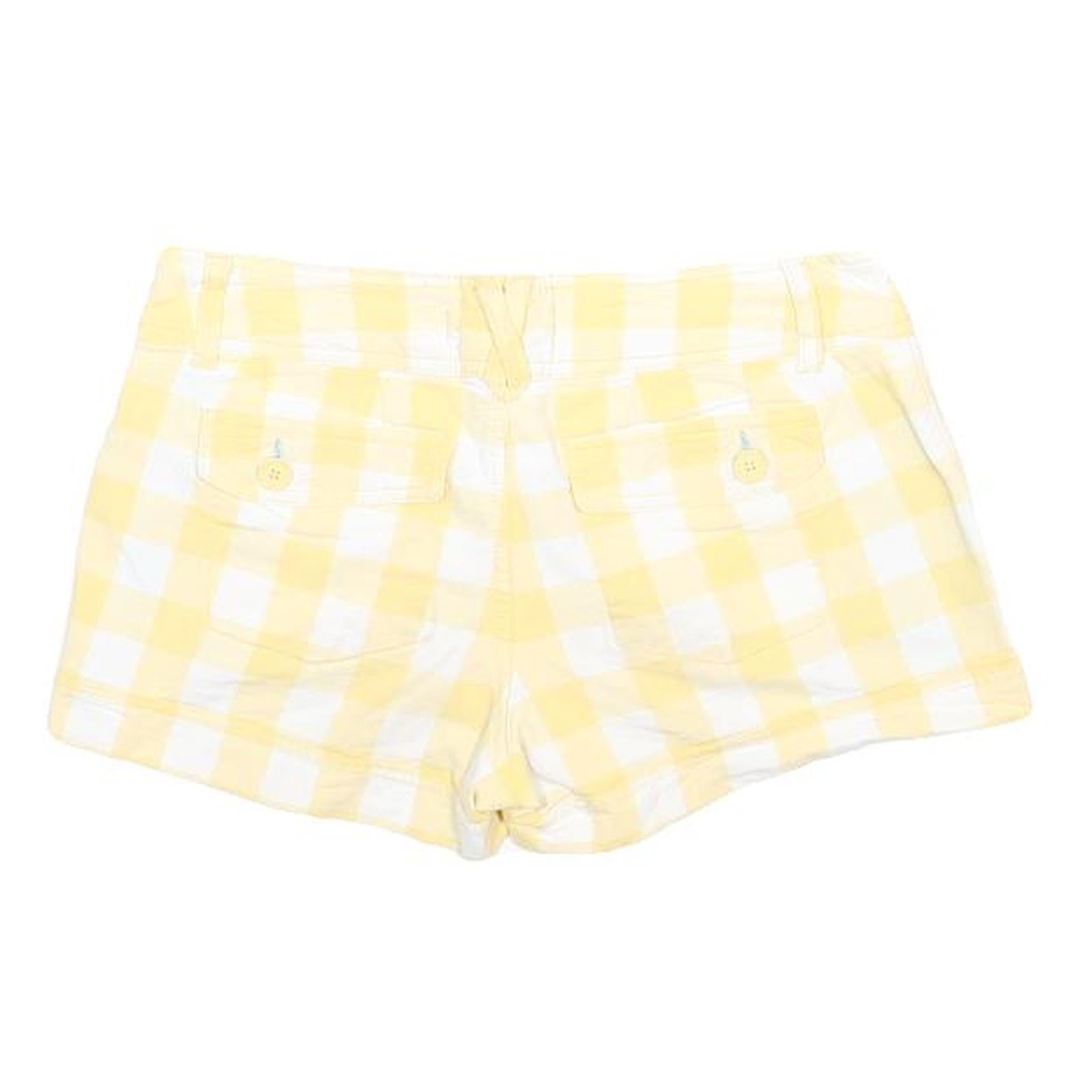 GUESS Womens Yellow & White Checked Casual Shorts S W27 Stylish Summer Wear