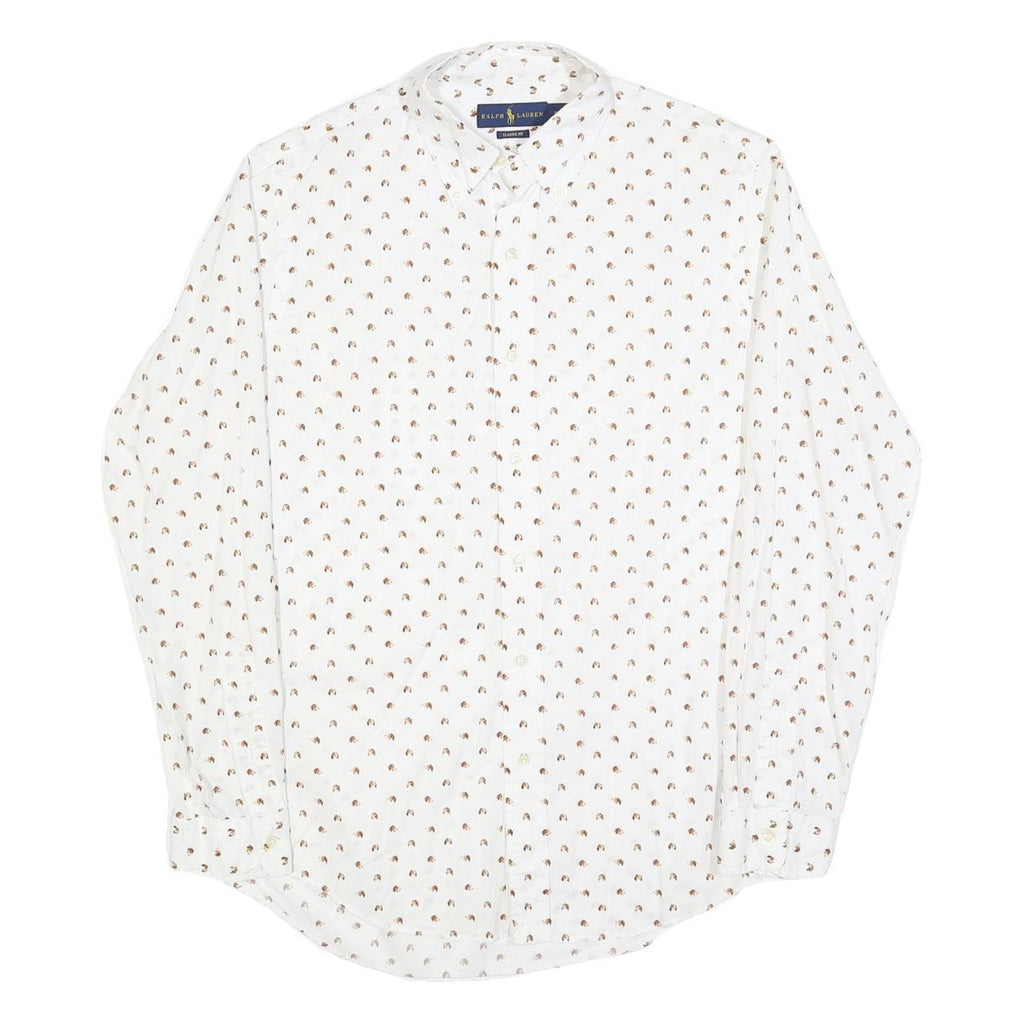 RALPH LAUREN Mens White & Brown Pattern Cotton Blend Shirt M Classic Fit