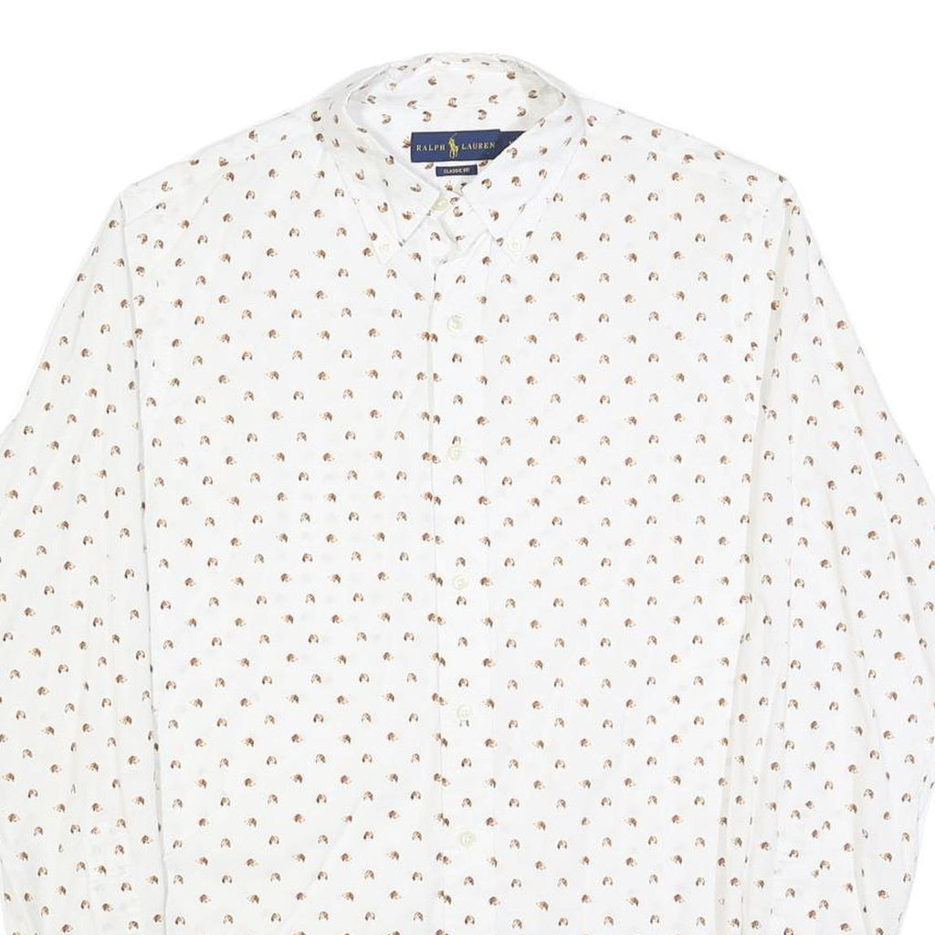 RALPH LAUREN Mens White & Brown Pattern Cotton Blend Shirt M Classic Fit