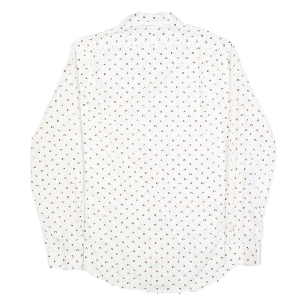 RALPH LAUREN Mens White & Brown Pattern Cotton Blend Shirt M Classic Fit