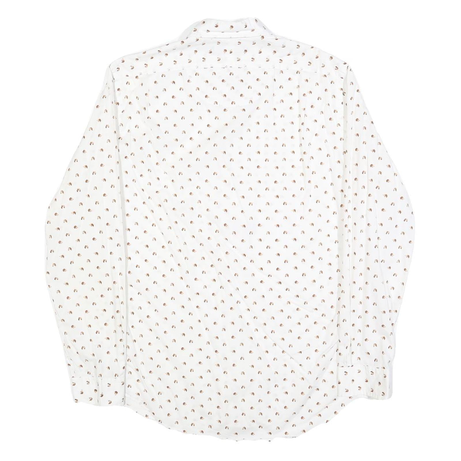 RALPH LAUREN Mens White & Brown Pattern Cotton Blend Shirt M Classic Fit