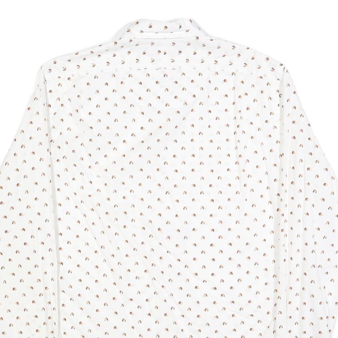 RALPH LAUREN Mens White & Brown Pattern Cotton Blend Shirt M Classic Fit