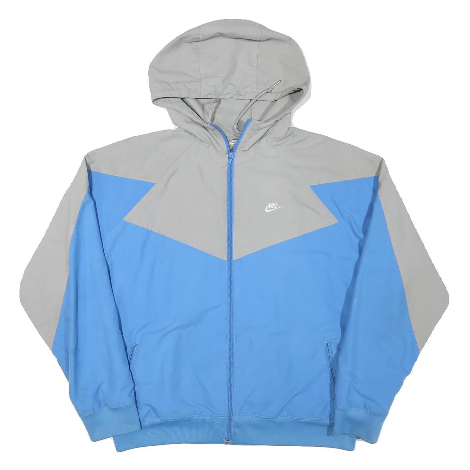 NIKE Mens Grey & Blue Zip Hooded Jacket M Polyester Blend Colourblock Casual