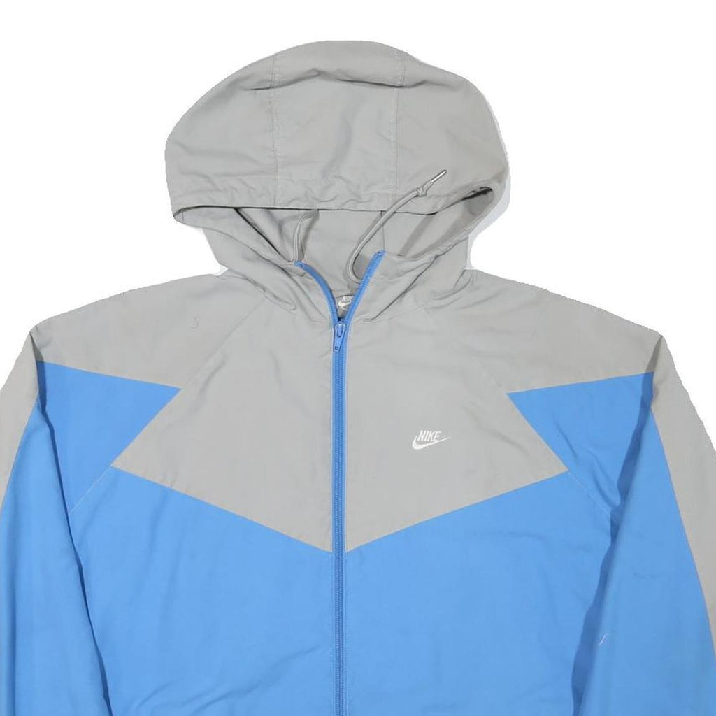 NIKE Mens Grey & Blue Zip Hooded Jacket M Polyester Blend Colourblock Casual