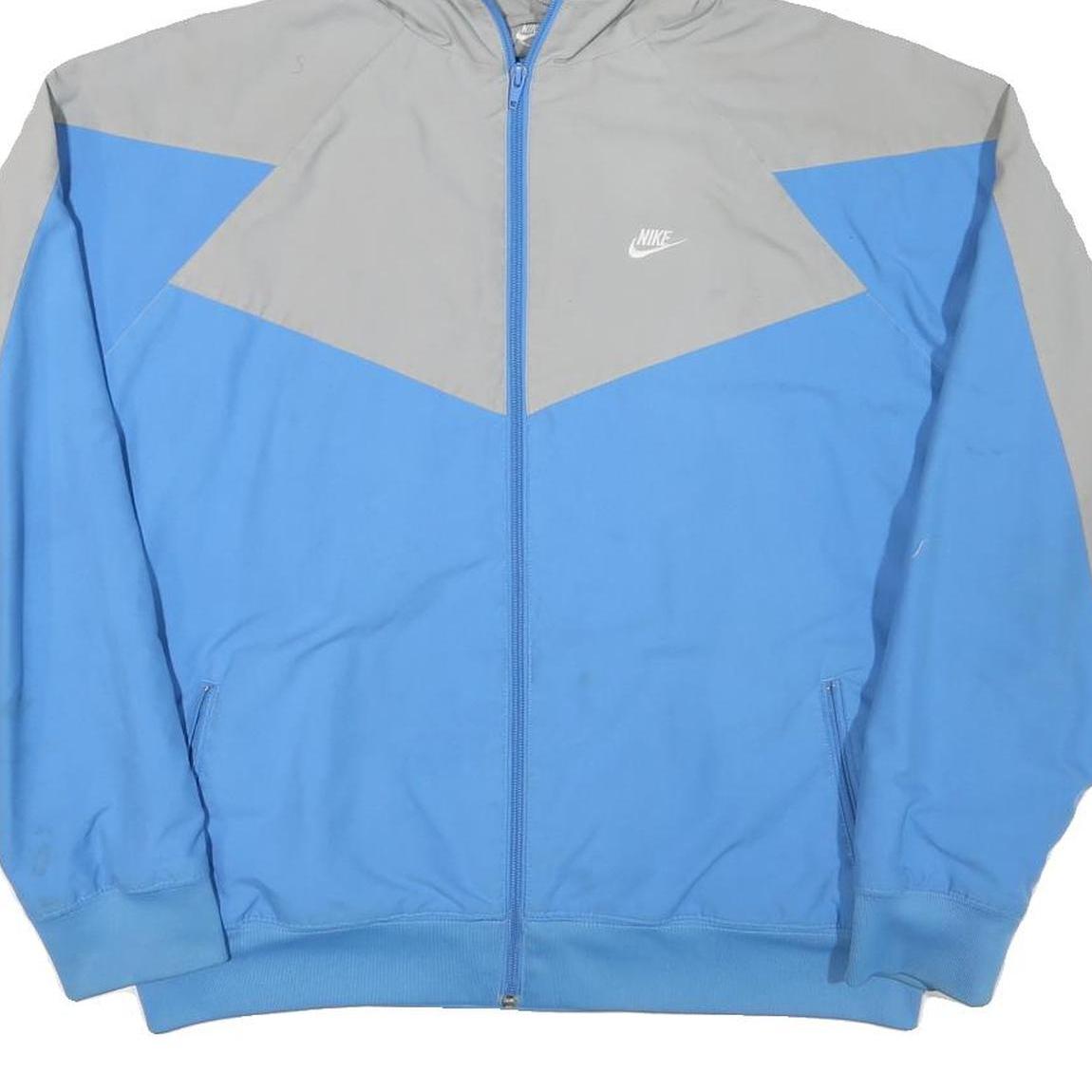 NIKE Mens Grey & Blue Zip Hooded Jacket M Polyester Blend Colourblock Casual