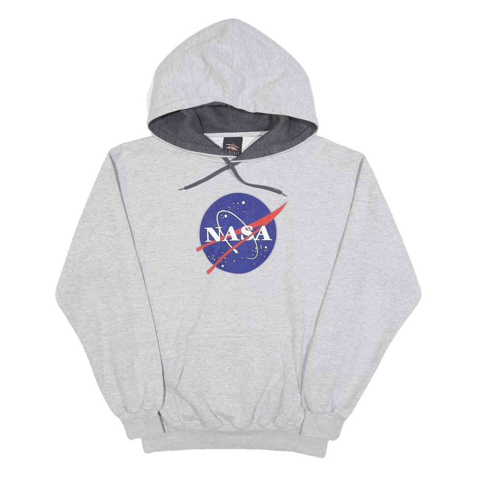 PRAIRIE MOUNTAIN Mens Grey NASA Logo Pullover Hoodie S Cotton Blend Casual