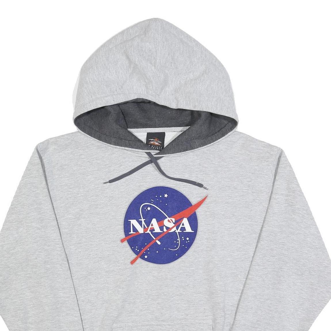 PRAIRIE MOUNTAIN Mens Grey NASA Logo Pullover Hoodie S Cotton Blend Casual