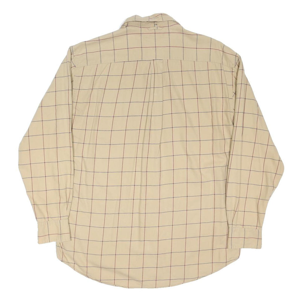 TOMMY HILFIGER Mens Beige & Brown Checked Cotton Blend Shirt L Classic Fit