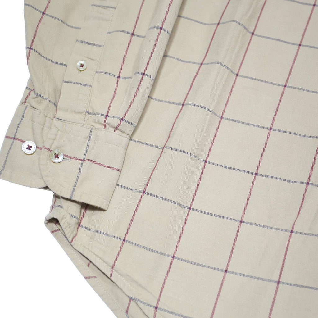 TOMMY HILFIGER Mens Beige & Brown Checked Cotton Blend Shirt L Classic Fit