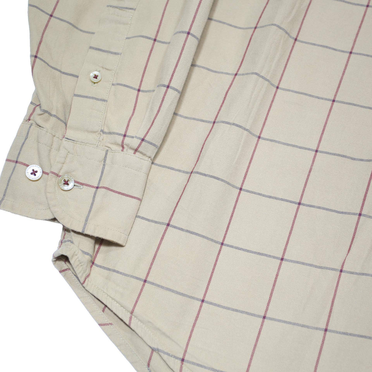 TOMMY HILFIGER Mens Beige & Brown Checked Cotton Blend Shirt L Classic Fit