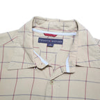 TOMMY HILFIGER Mens Beige & Brown Checked Cotton Blend Shirt L Classic Fit