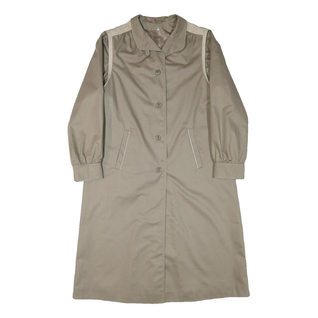 Womens Beige Cotton Blend Plain Button Jacket L Classic Relaxed Fit Long Sleeve