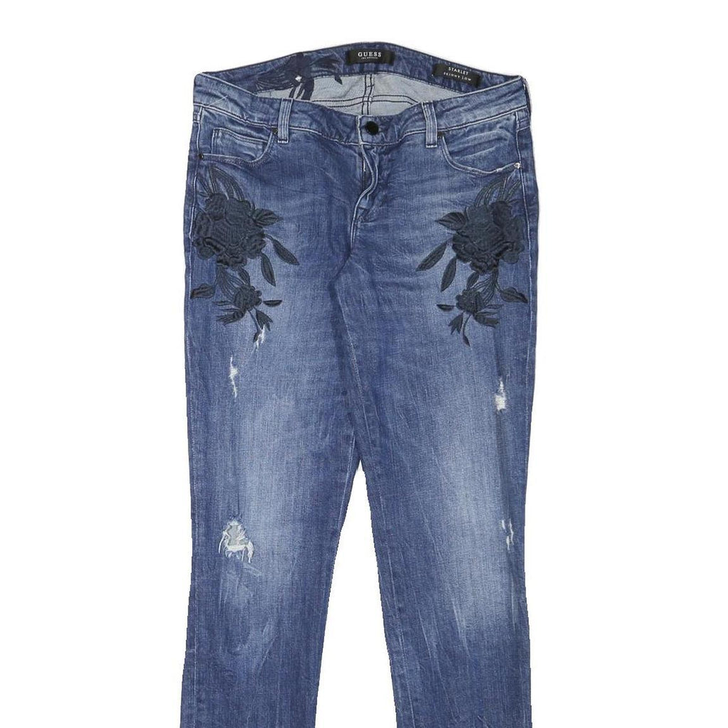 GUESS Womens Slim Blue Denim Light Wash W29 L31 Embroidered Casual Jeans