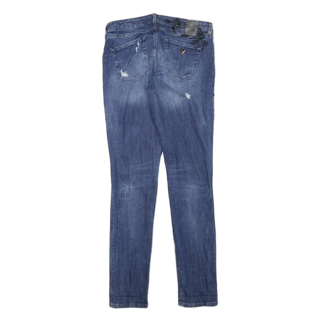 GUESS Womens Slim Blue Denim Light Wash W29 L31 Embroidered Casual Jeans