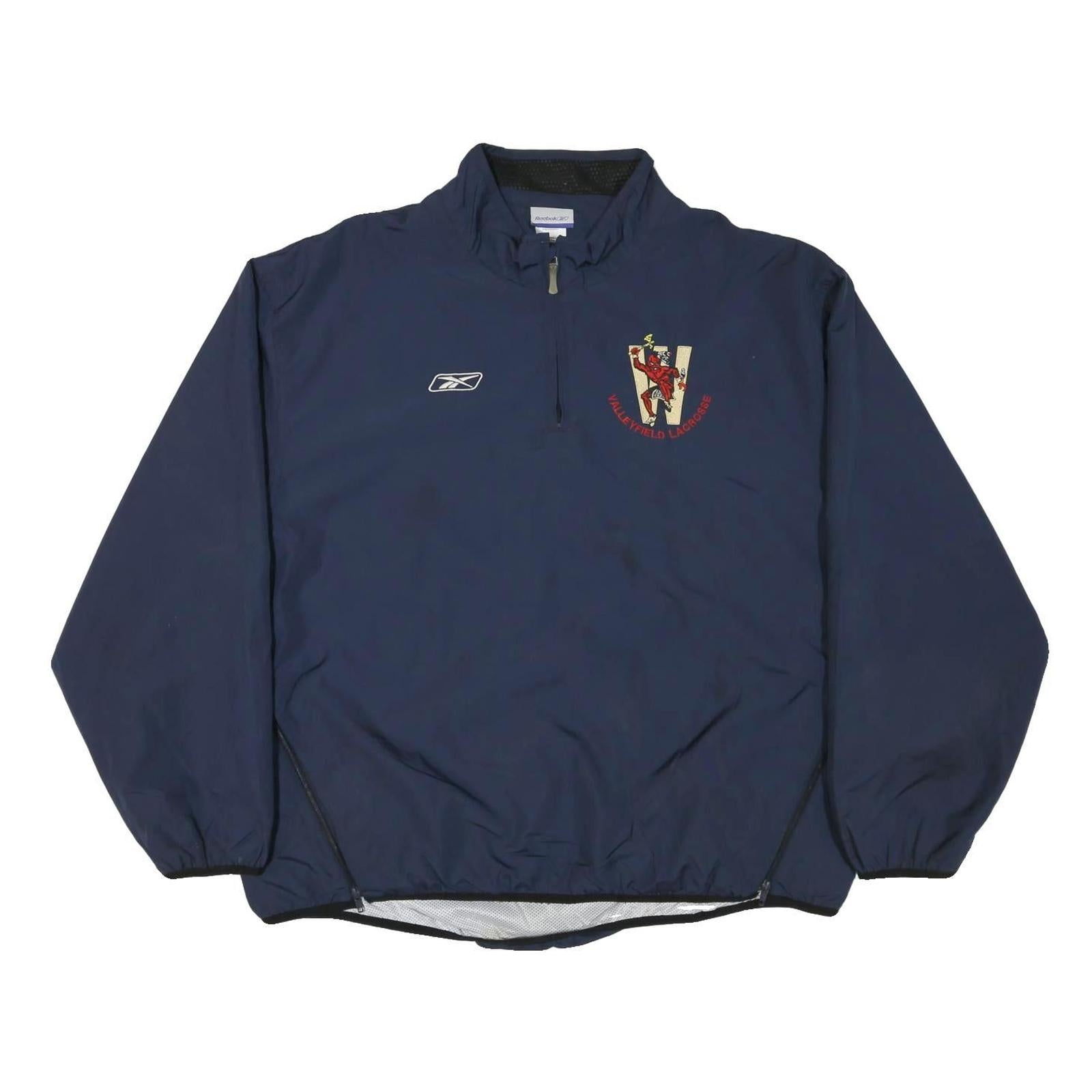 REEBOK Mens Navy Blue Lacrosse Half Zip Nylon Jacket XL Plain Sportswear