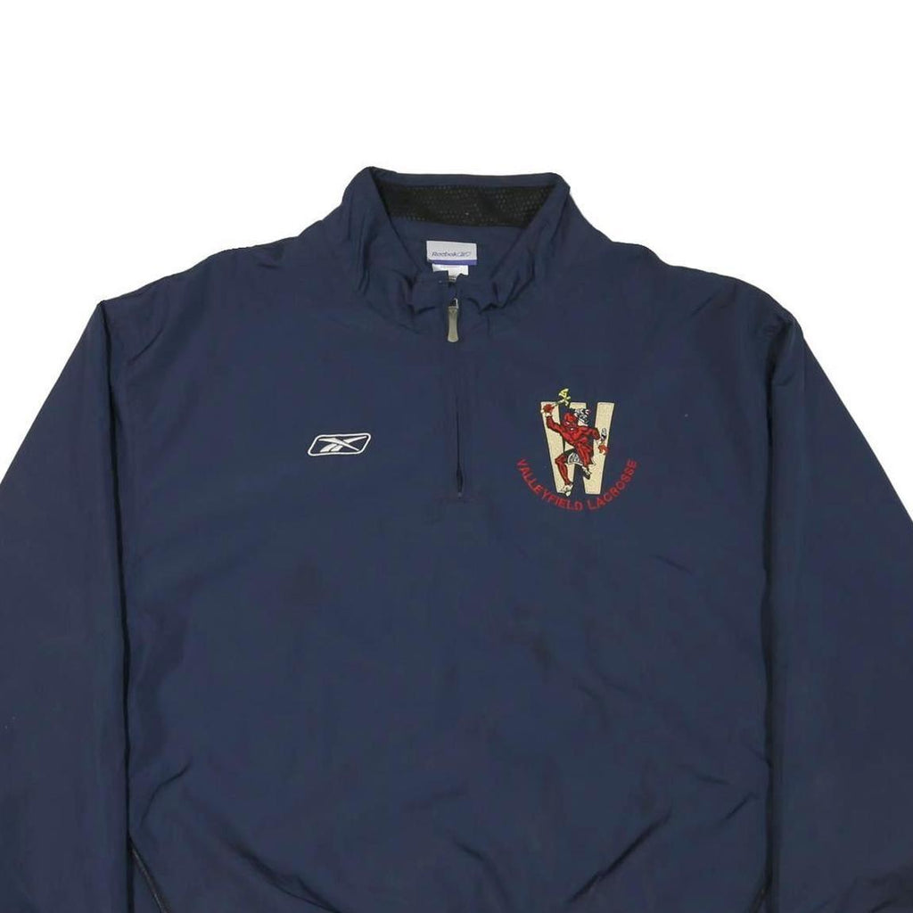 REEBOK Mens Navy Blue Lacrosse Half Zip Nylon Jacket XL Plain Sportswear