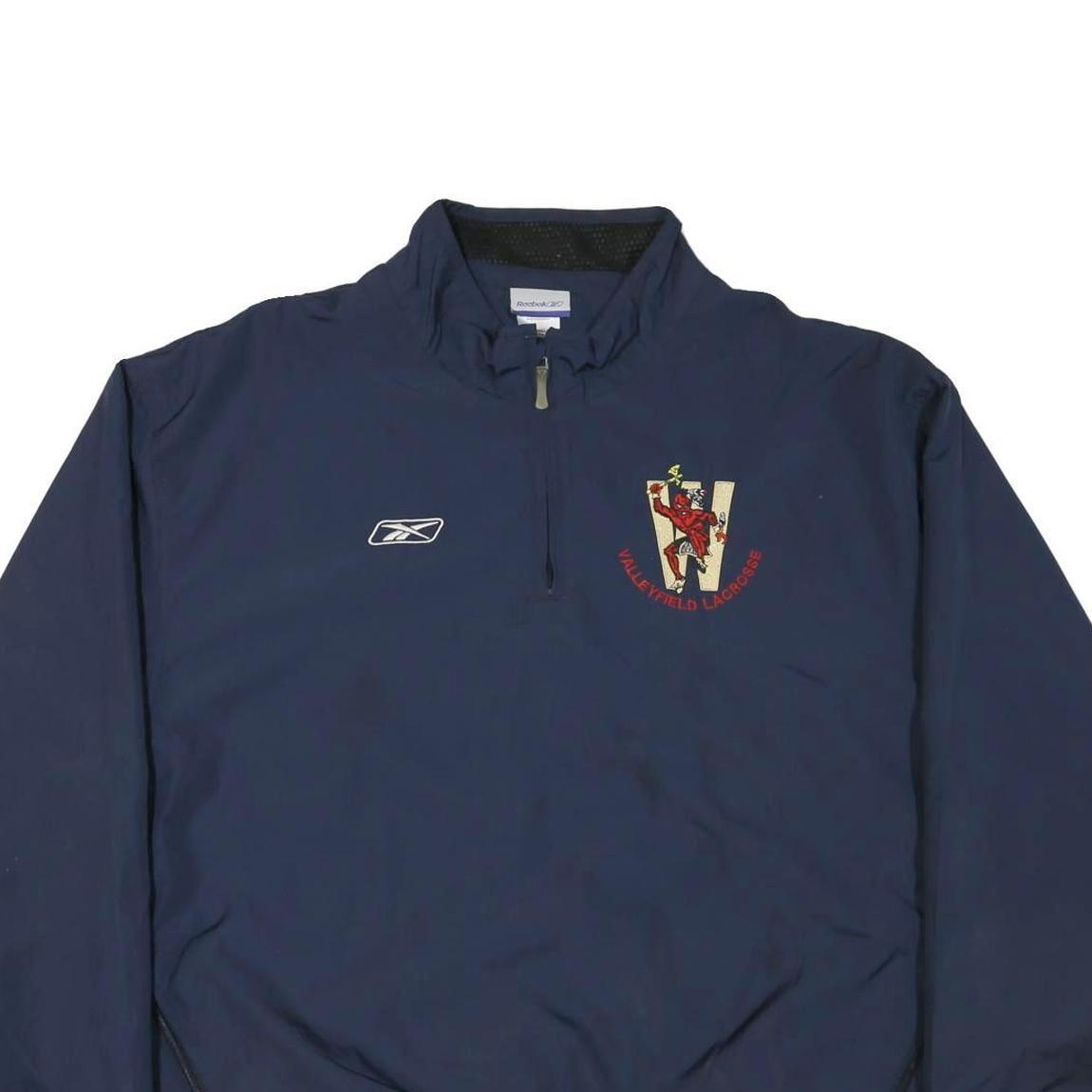 REEBOK Mens Navy Blue Lacrosse Half Zip Nylon Jacket XL Plain Sportswear