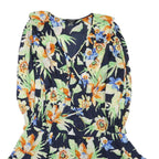 LAUREN RALPH LAUREN Womens Navy Blue Floral Cotton Blend Wrap Dress Midi M Frill