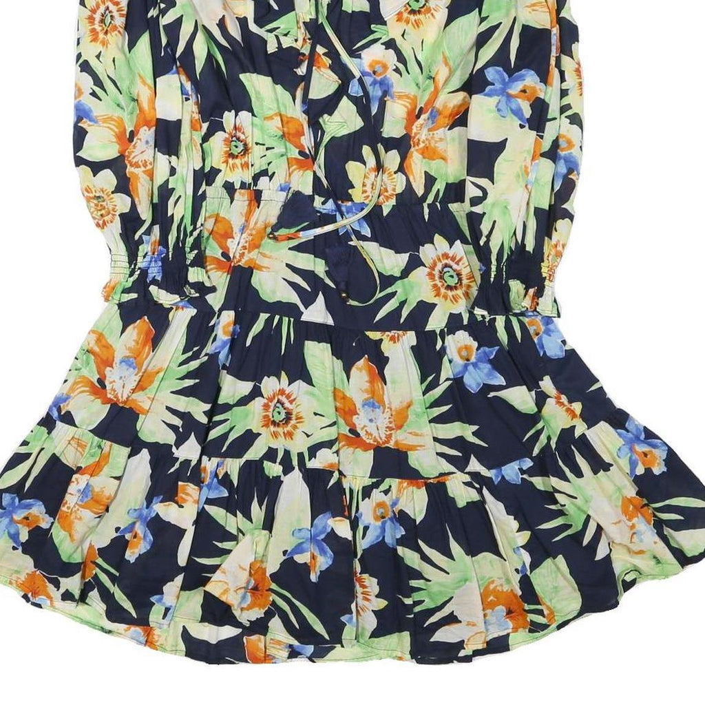 LAUREN RALPH LAUREN Womens Navy Blue Floral Cotton Blend Wrap Dress Midi M Frill