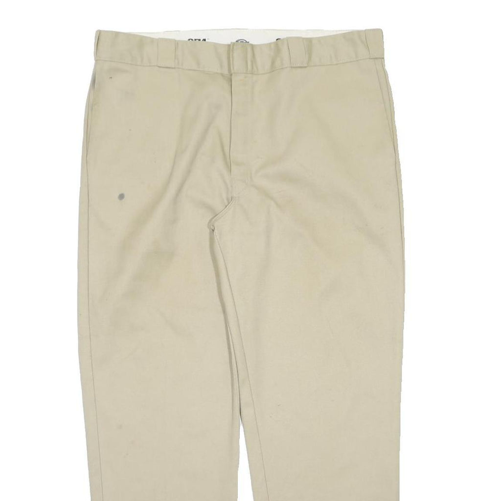 DICKIES Mens Regular Fit Beige Workwear Trousers W40 L32 Durable Polyester Blend