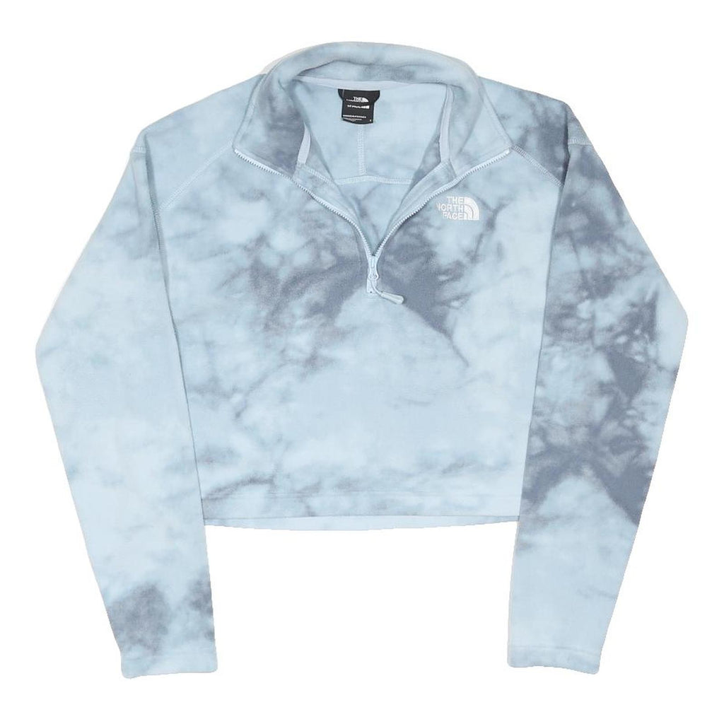 THE NORTH FACE Womens Blue & Grey Tie Dye Half Zip S Cropped Fleece Outdoor