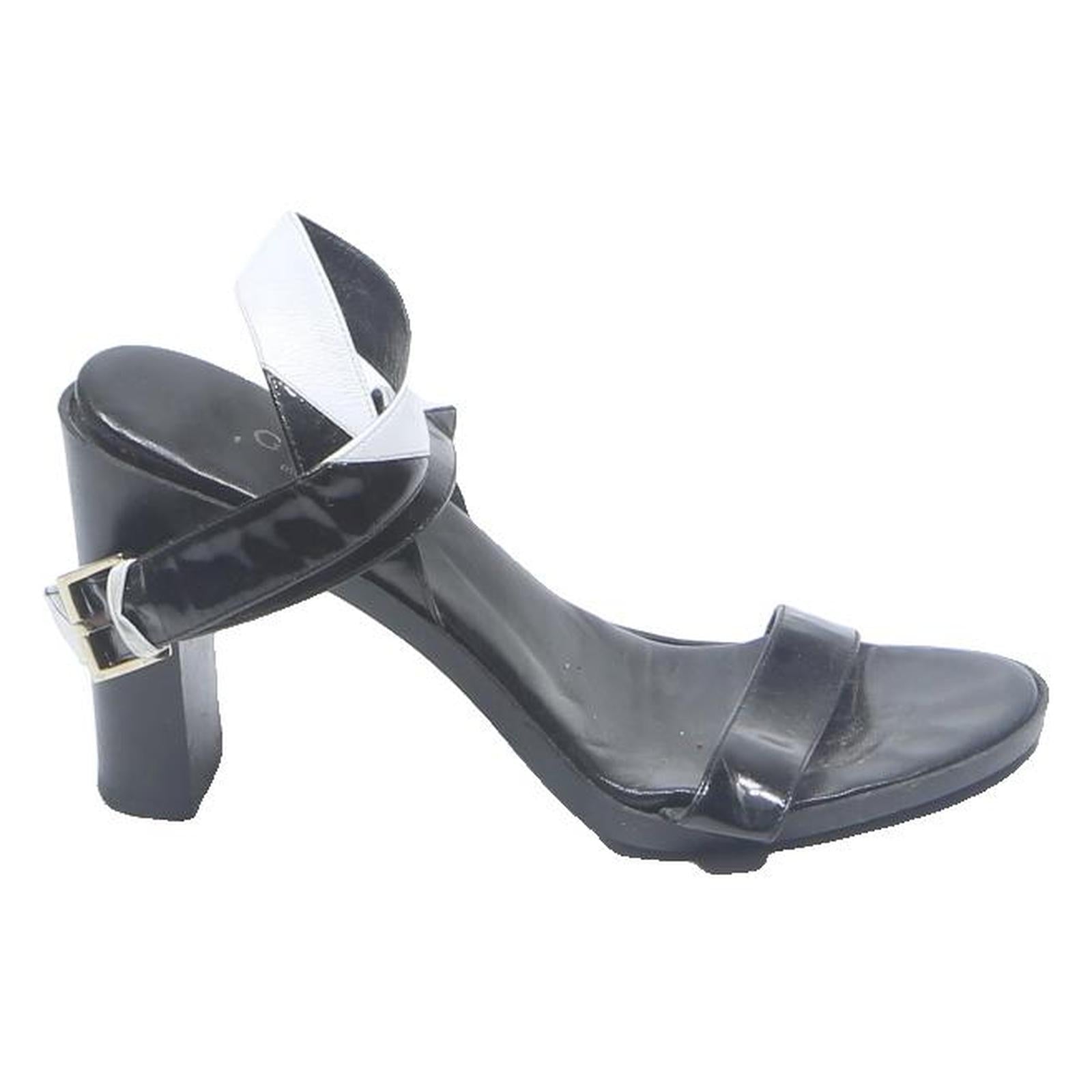 GUCCI Womens Black & White Leather High Heel Sandals UK 4.5 Elegant Formal