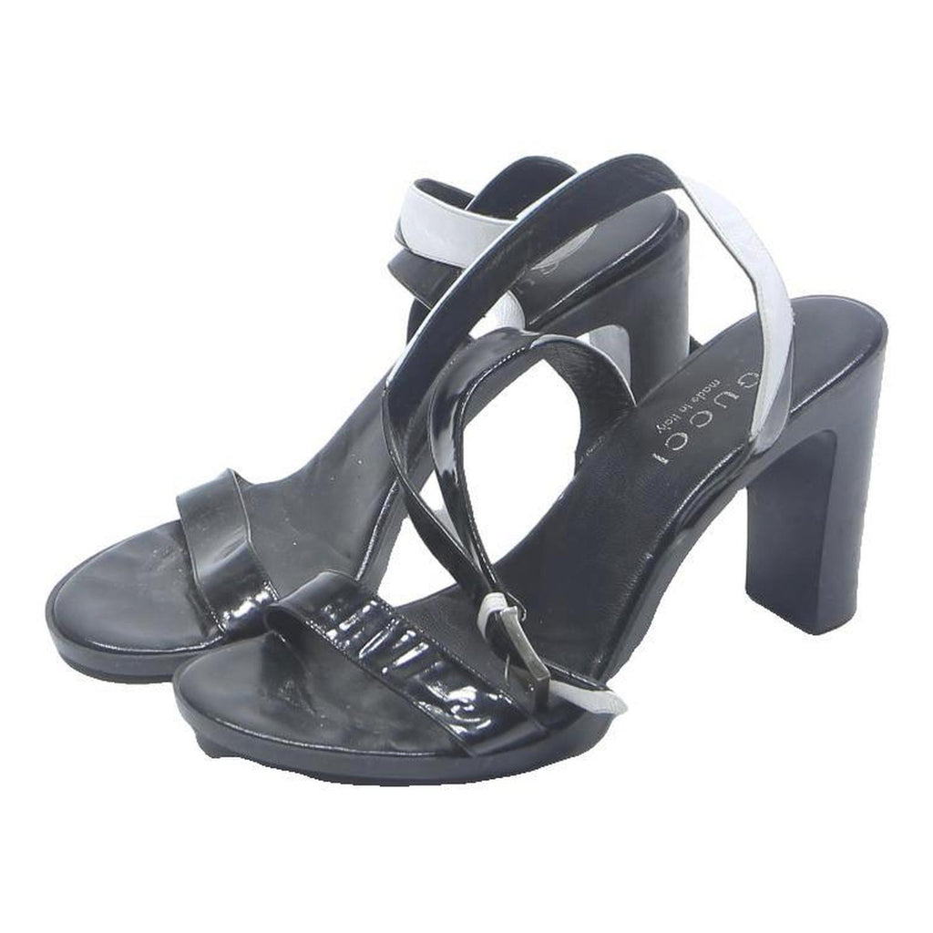 GUCCI Womens Black & White Leather High Heel Sandals UK 4.5 Elegant Formal