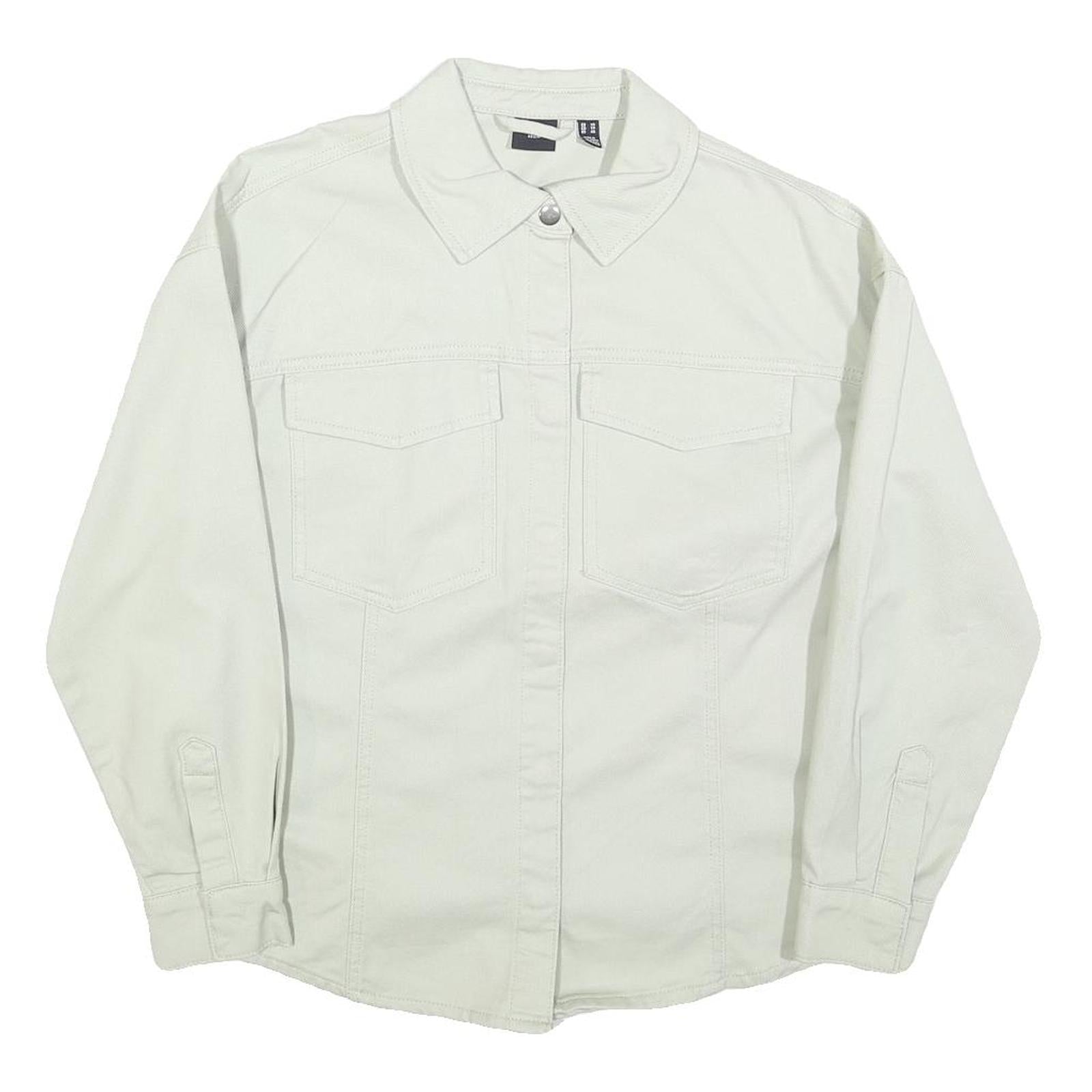 VERO MODA Womens White Button Cotton Blend Jacket XS Plain Classic Shirt Style