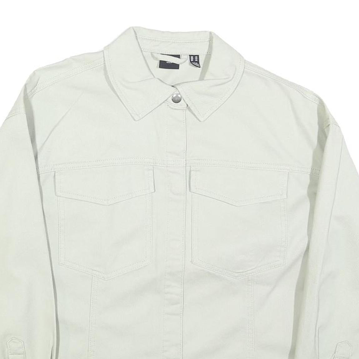 VERO MODA Womens White Button Cotton Blend Jacket XS Plain Classic Shirt Style