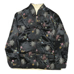 Womens Black & Cream Reversible Floral Pattern Jacket M Silk Blend Button