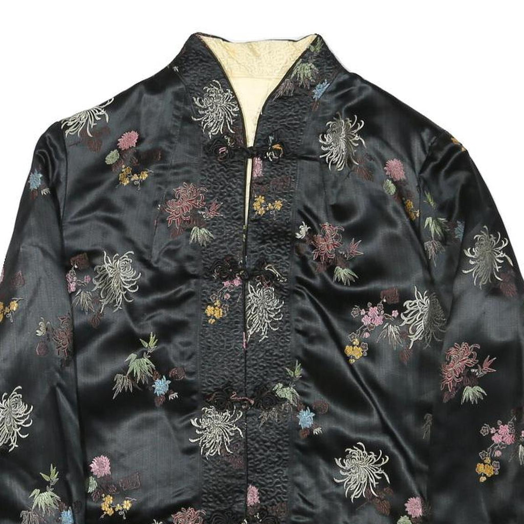 Womens Black & Cream Reversible Floral Pattern Jacket M Silk Blend Button