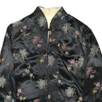 Womens Black & Cream Reversible Floral Pattern Jacket M Silk Blend Button
