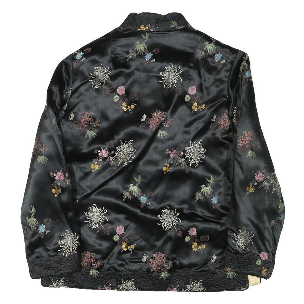 Womens Black & Cream Reversible Floral Pattern Jacket M Silk Blend Button