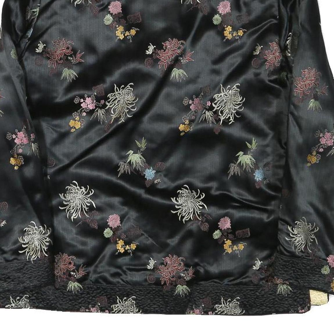 Womens Black & Cream Reversible Floral Pattern Jacket M Silk Blend Button