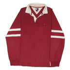 TOMMY HILFIGER Mens Red & Cream Long Sleeve Rugby Polo Shirt XL Cotton