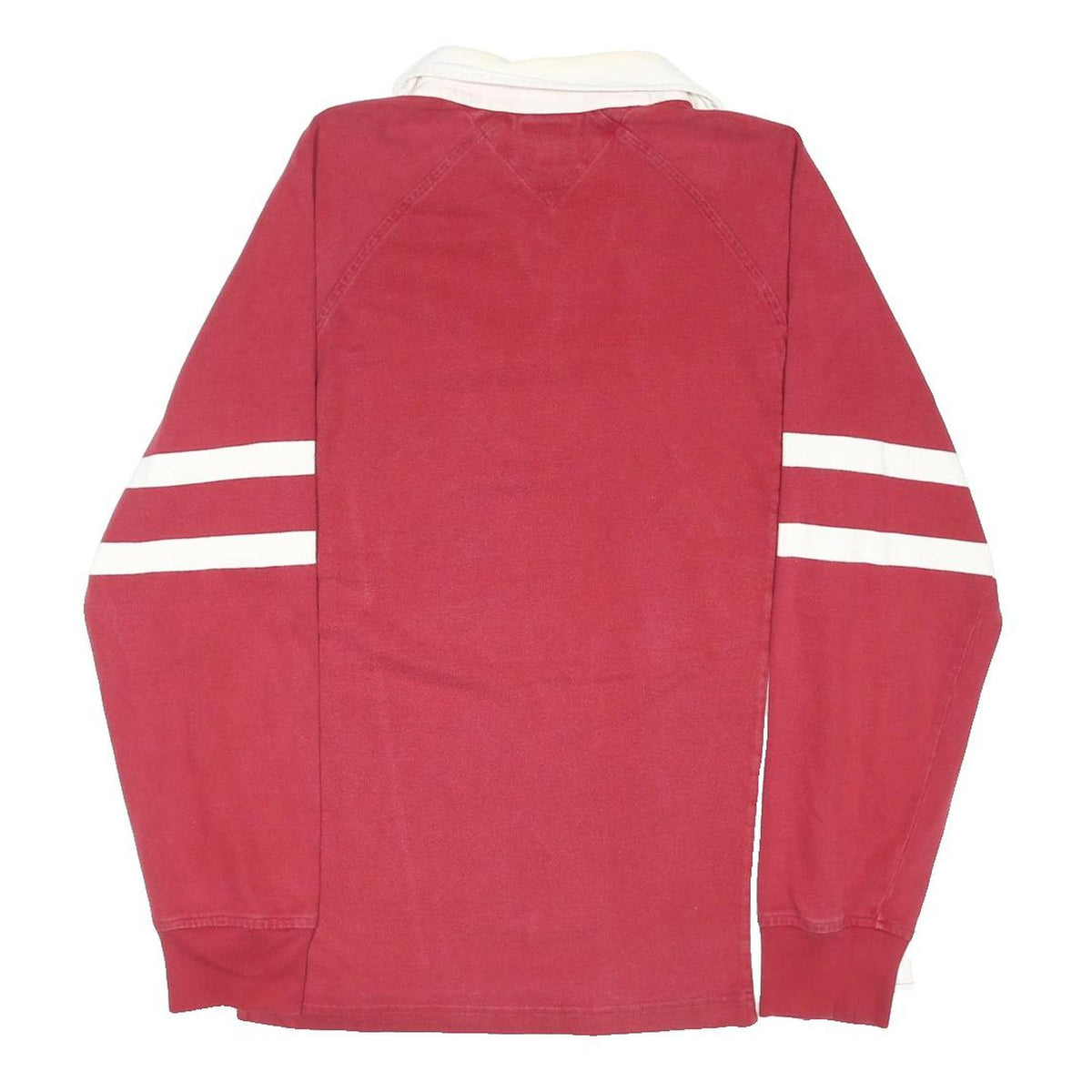 TOMMY HILFIGER Mens Red & Cream Long Sleeve Rugby Polo Shirt XL Cotton