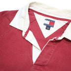 TOMMY HILFIGER Mens Red & Cream Long Sleeve Rugby Polo Shirt XL Cotton
