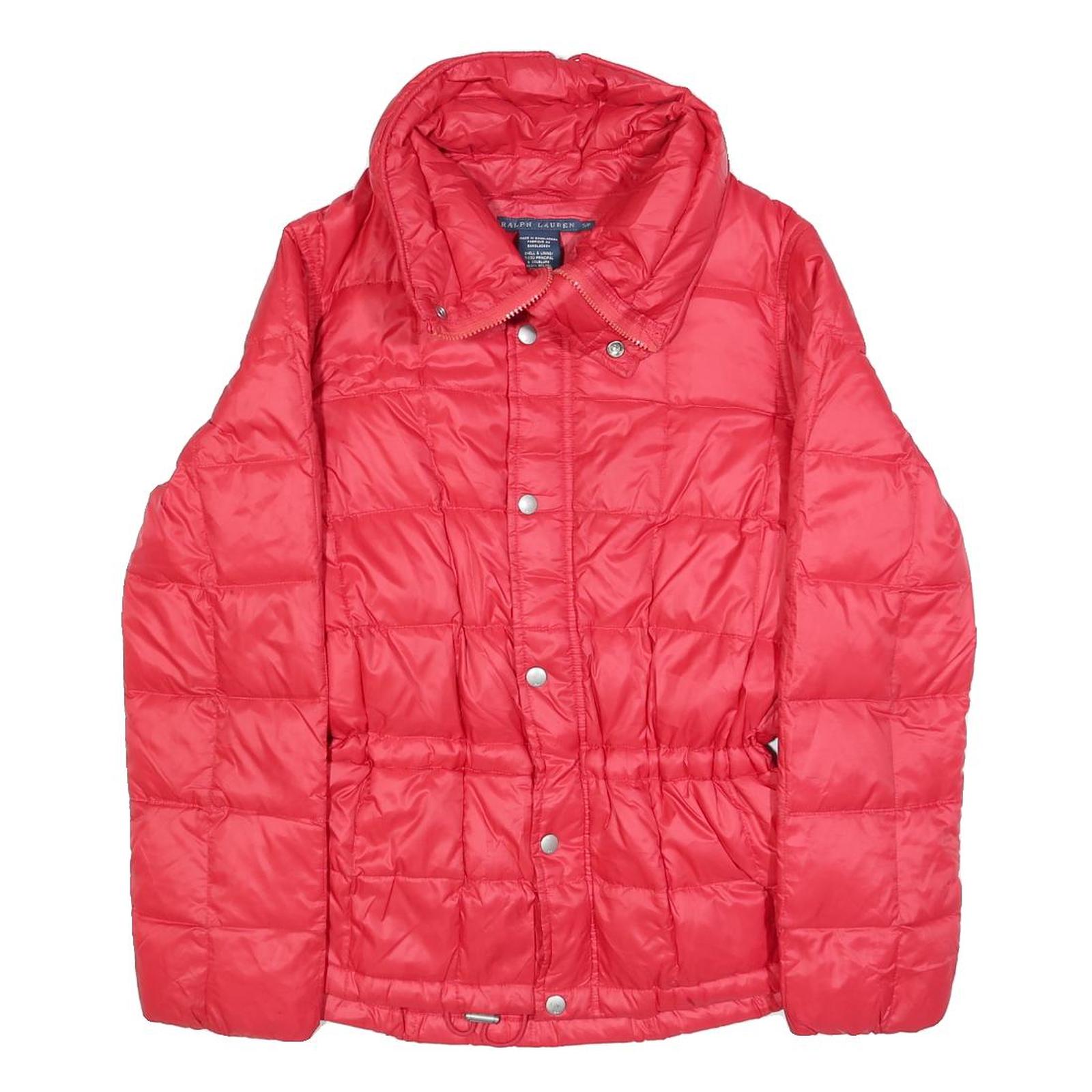 RALPH LAUREN Womens Red Nylon Quilted Jacket S Zip Casual Lightweight Outerwear