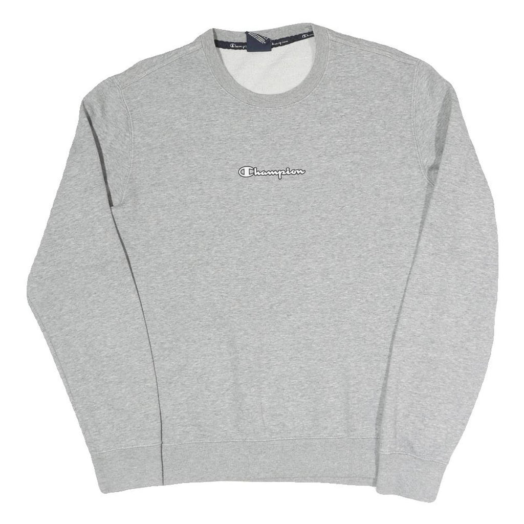 CHAMPION Womens Grey Crew Neck M Logo Cotton Blend Sweatshirt Pullover