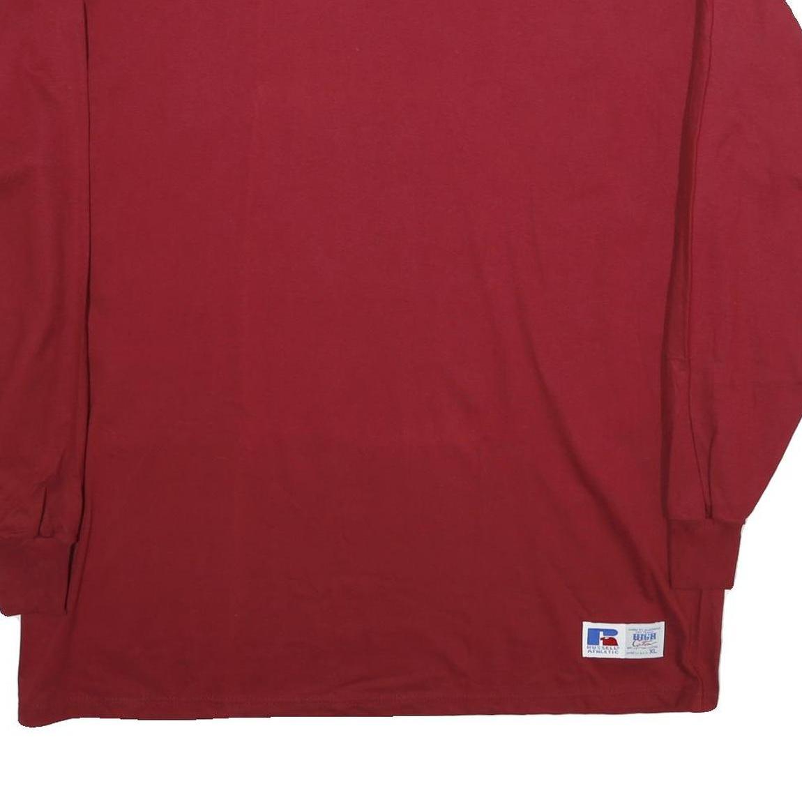RUSSELL ATHLETIC Mens Red Long Sleeve Crew Neck Cotton T-Shirt XL Plain