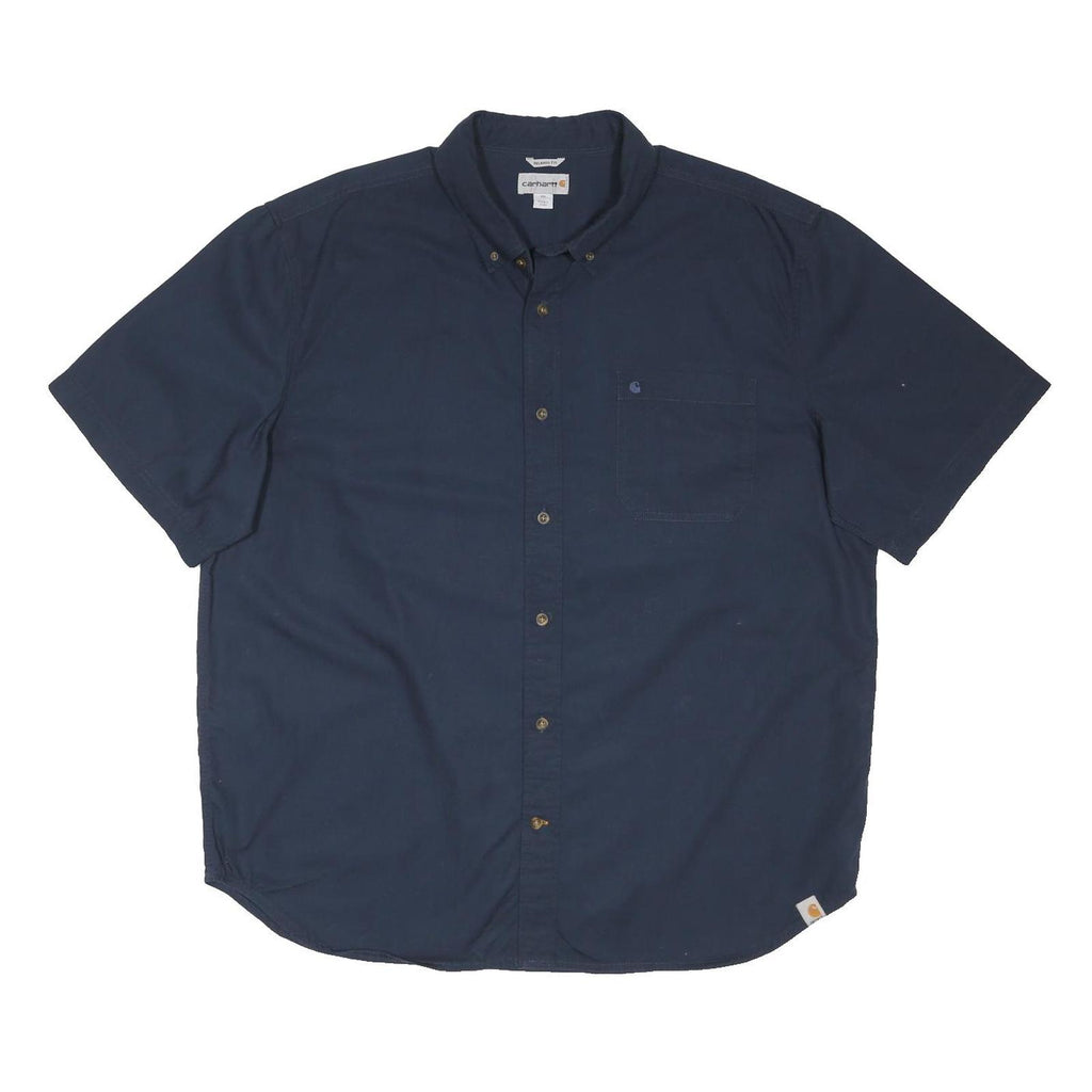 CARHARTT Mens Blue Cotton Blend Short Sleeve Shirt 2XL Button Detail Workwear