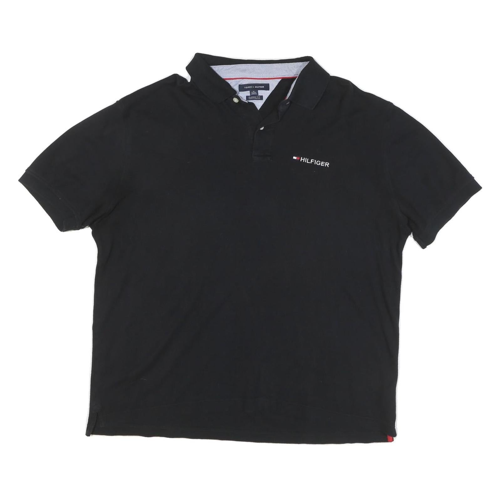 TOMMY HILFIGER Mens Black Short Sleeve Plain XL Cotton Blend Polo Shirt