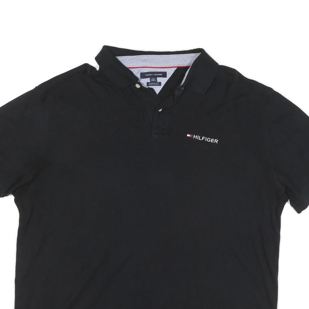TOMMY HILFIGER Mens Black Short Sleeve Plain XL Cotton Blend Polo Shirt