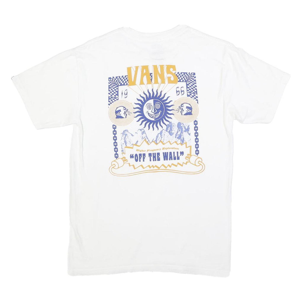 VANS Mens White Blue and Yellow Graphic T-Shirt S Short Sleeve Crew Neck Off The