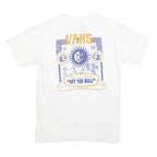 VANS Mens White Blue and Yellow Graphic T-Shirt S Short Sleeve Crew Neck Off The