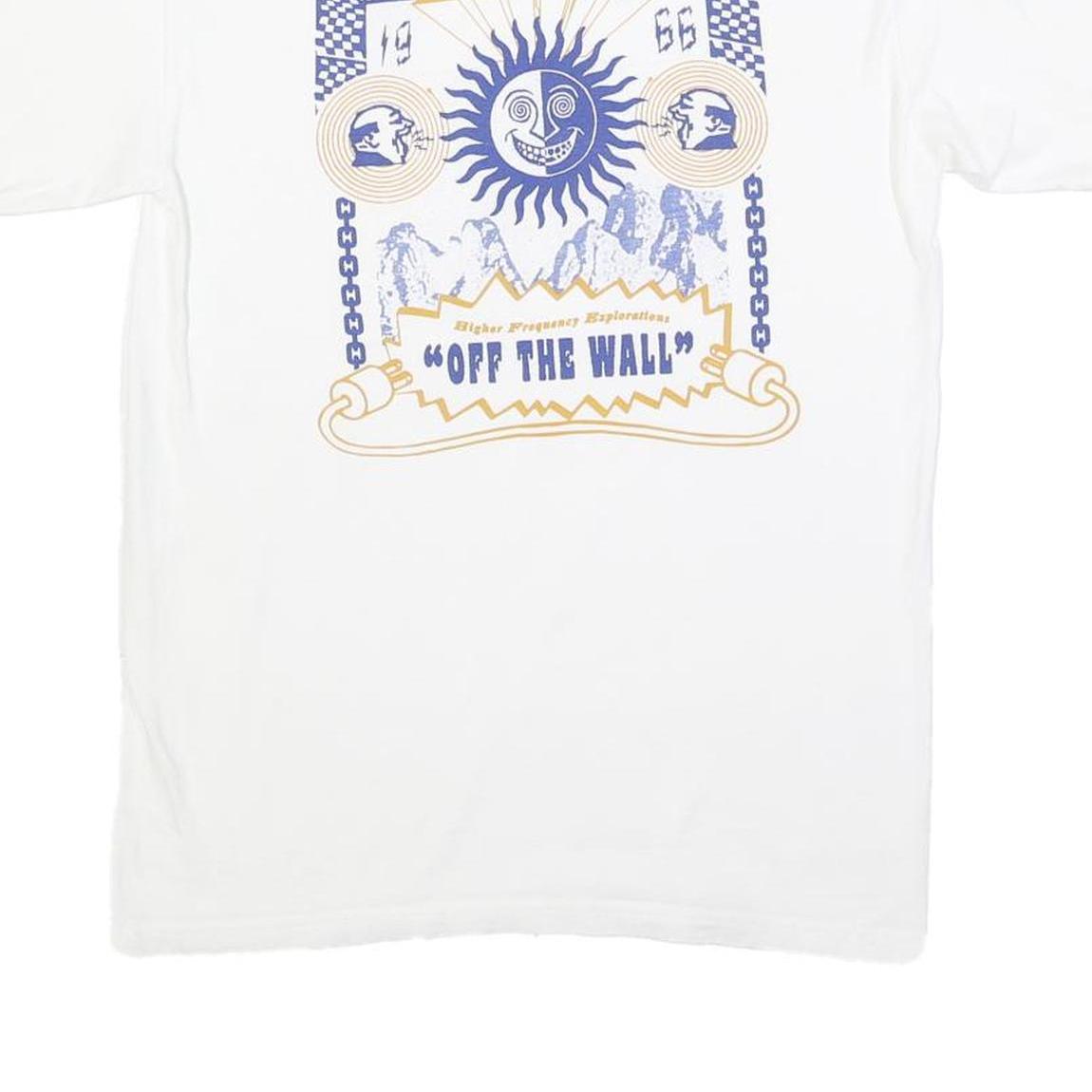 VANS Mens White Blue and Yellow Graphic T-Shirt S Short Sleeve Crew Neck Off The