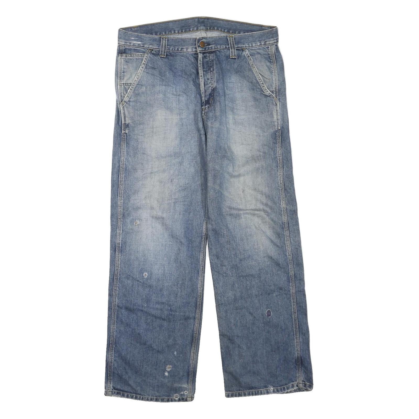 CARHARTT Mens Jeans Blue Regular Straight Denim Light W36 L30 Zip Cotton Blend