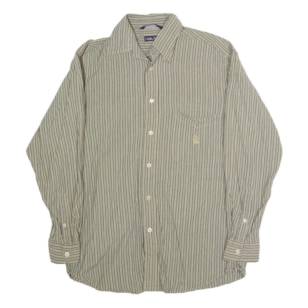 NAUTICA Mens Green & White Striped Shirt S Cotton Blend Casual Button-Up