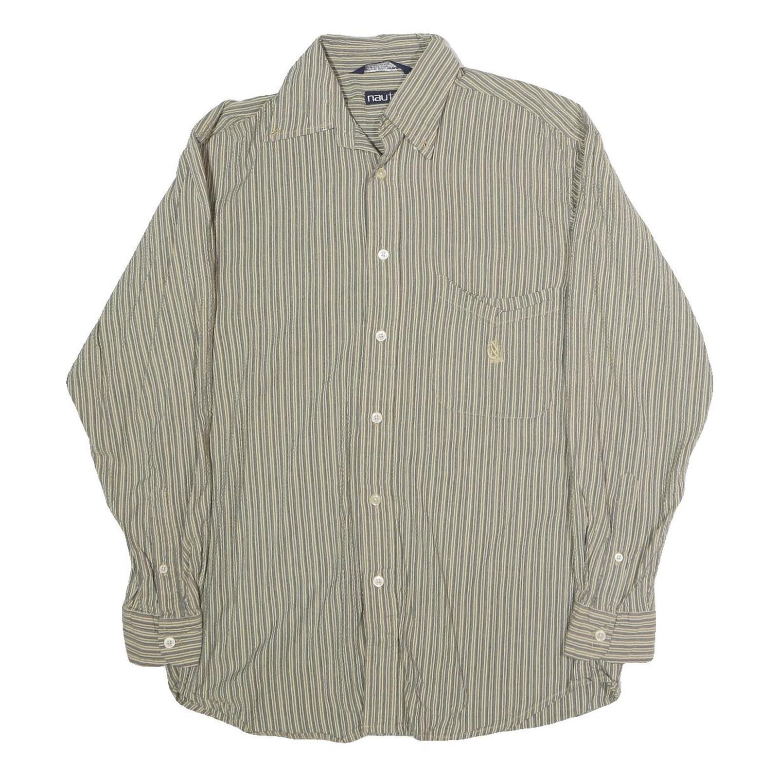 NAUTICA Mens Green & White Striped Shirt S Cotton Blend Casual Button-Up
