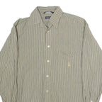NAUTICA Mens Green & White Striped Shirt S Cotton Blend Casual Button-Up